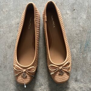 Nautica Tan Peep-Toe Flats with Bow